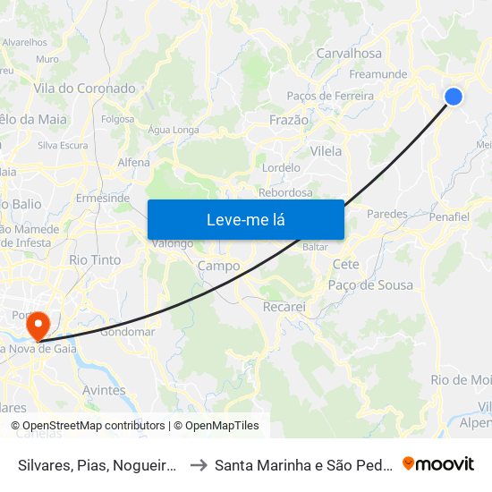 Silvares, Pias, Nogueira e Alvarenga to Santa Marinha e São Pedro da Afurada map