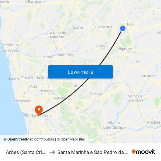 Arões (Santa Cristina) to Santa Marinha e São Pedro da Afurada map