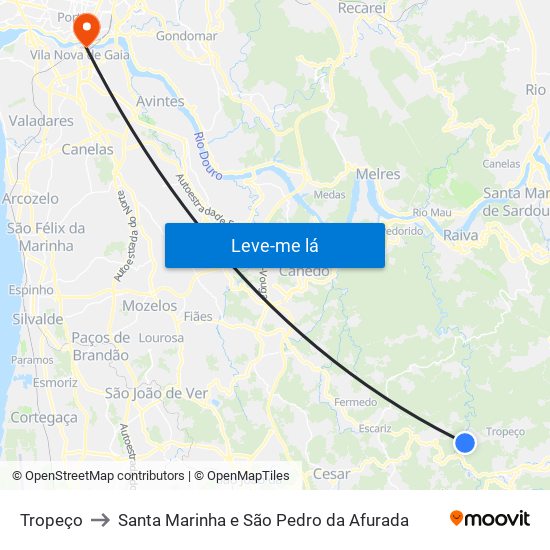 Tropeço to Santa Marinha e São Pedro da Afurada map