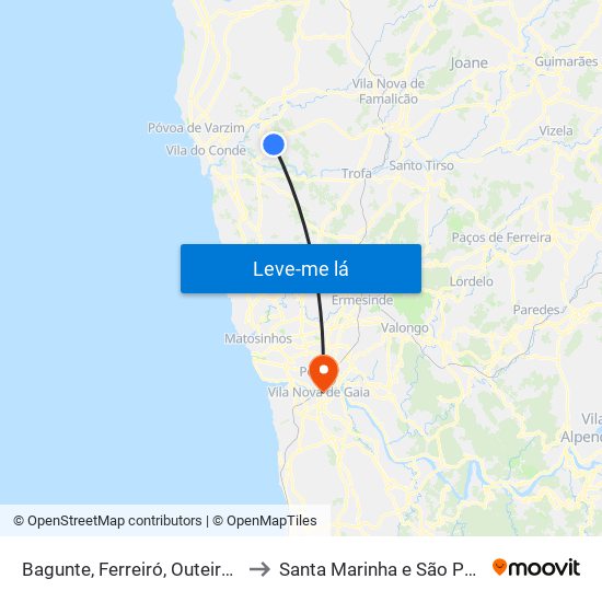 Bagunte, Ferreiró, Outeiro Maior e Parada to Santa Marinha e São Pedro da Afurada map