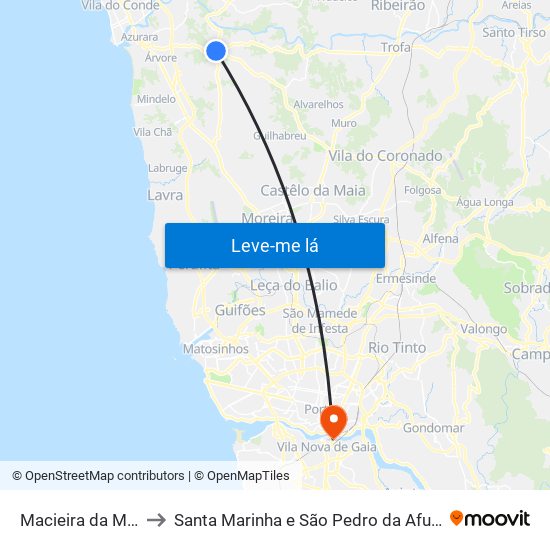 Macieira da Maia to Santa Marinha e São Pedro da Afurada map