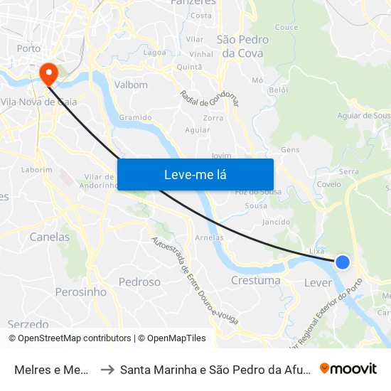 Melres e Medas to Santa Marinha e São Pedro da Afurada map