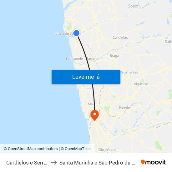 Cardielos e Serreleis to Santa Marinha e São Pedro da Afurada map