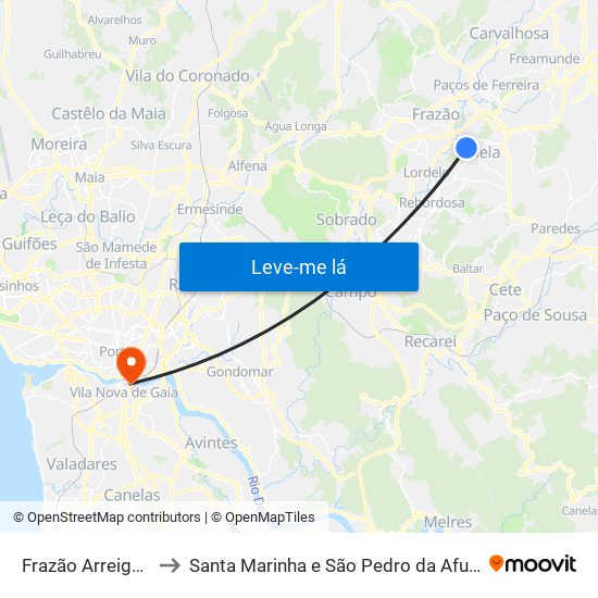 Frazão Arreigada to Santa Marinha e São Pedro da Afurada map