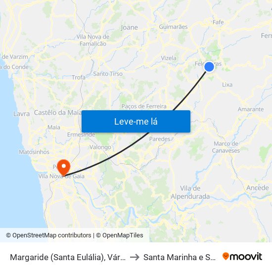 Margaride (Santa Eulália), Várzea, Lagares, Varziela e Moure to Santa Marinha e São Pedro da Afurada map