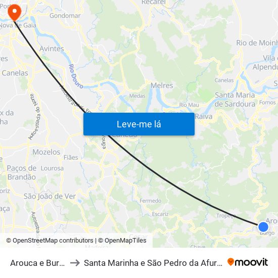 Arouca e Burgo to Santa Marinha e São Pedro da Afurada map