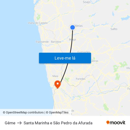 Gême to Santa Marinha e São Pedro da Afurada map