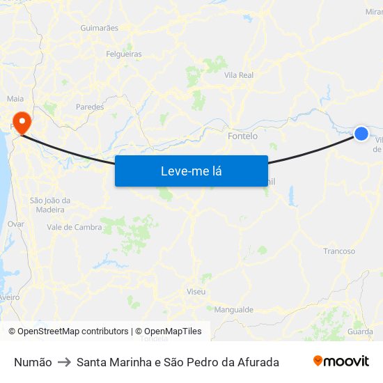 Numão to Santa Marinha e São Pedro da Afurada map