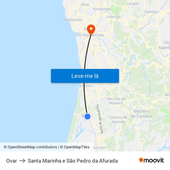 Ovar to Santa Marinha e São Pedro da Afurada map