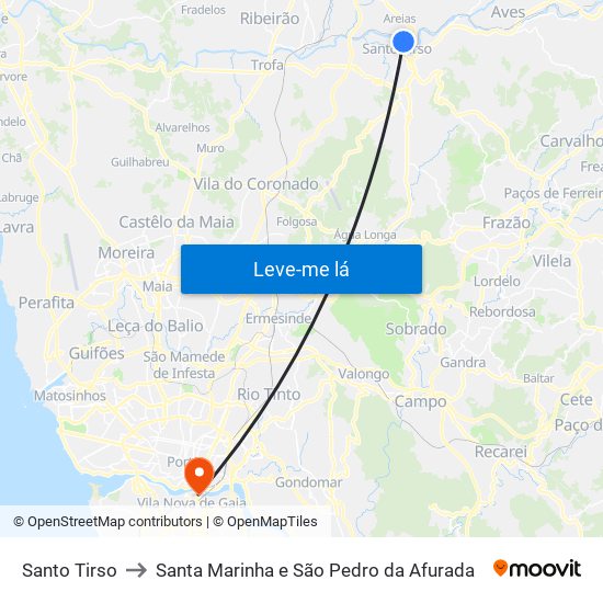 Santo Tirso to Santa Marinha e São Pedro da Afurada map