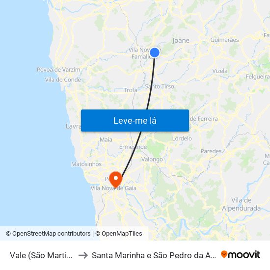 Vale (São Martinho) to Santa Marinha e São Pedro da Afurada map