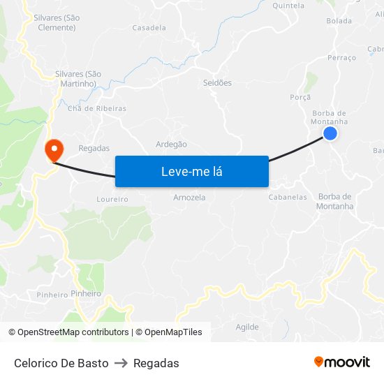 Celorico De Basto to Regadas map