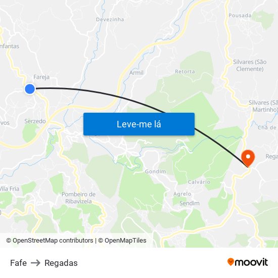 Fafe to Regadas map