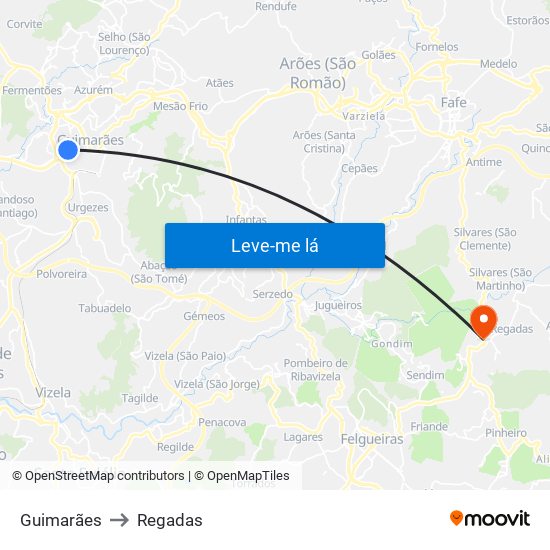 Guimarães to Regadas map