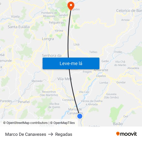 Marco De Canaveses to Regadas map