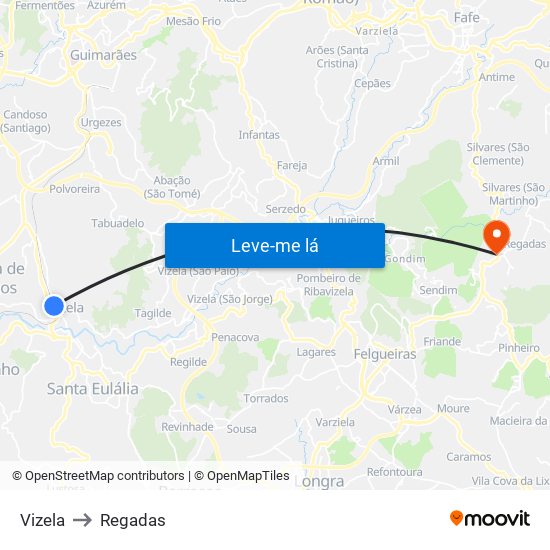 Vizela to Regadas map