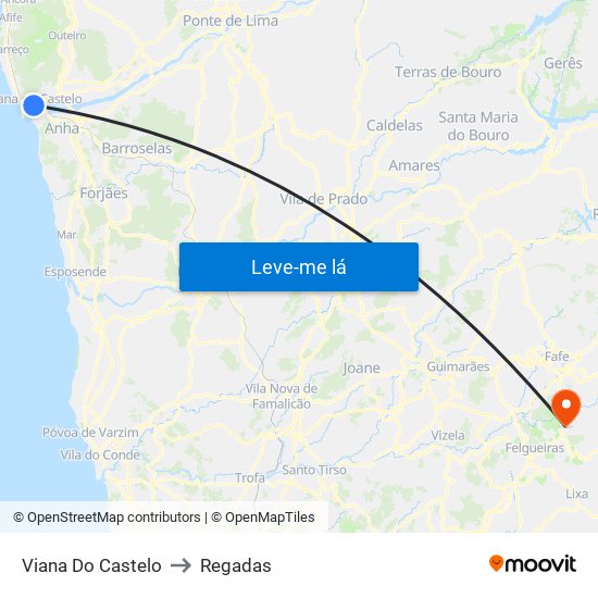 Viana Do Castelo to Regadas map