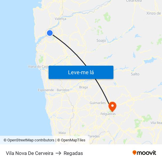 Vila Nova De Cerveira to Regadas map