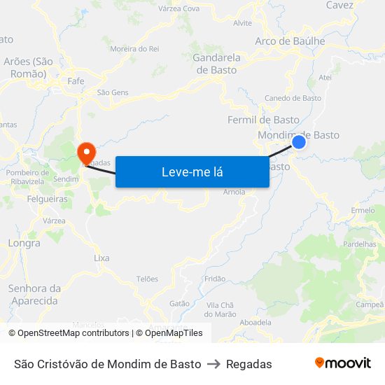 São Cristóvão de Mondim de Basto to Regadas map