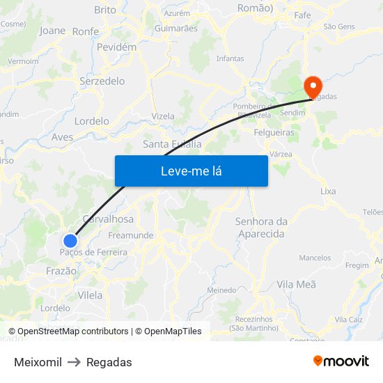 Meixomil to Regadas map