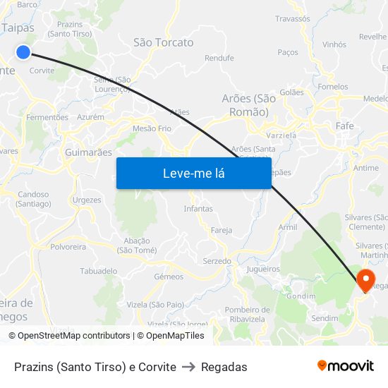 Prazins (Santo Tirso) e Corvite to Regadas map