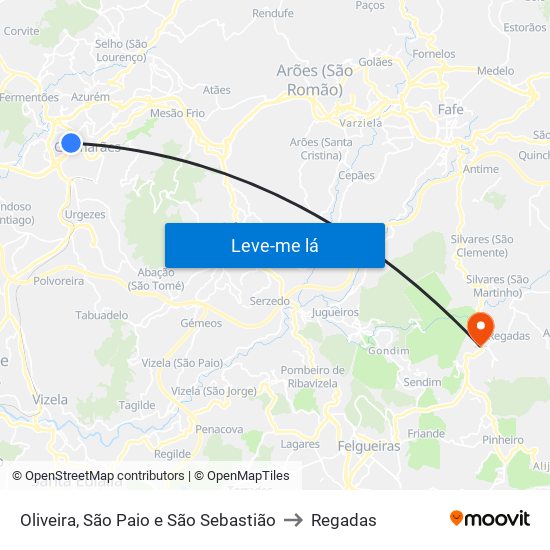 Oliveira, São Paio e São Sebastião to Regadas map