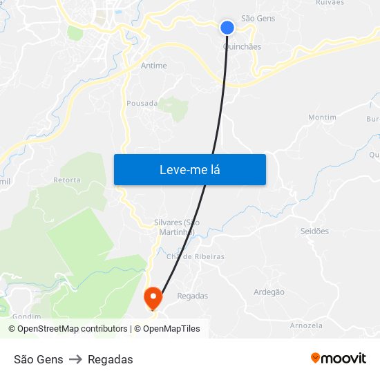 São Gens to Regadas map