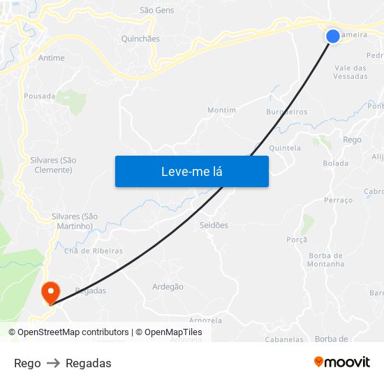 Rego to Regadas map