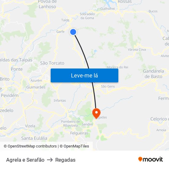 Agrela e Serafão to Regadas map