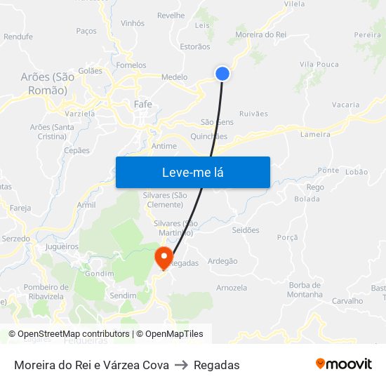 Moreira do Rei e Várzea Cova to Regadas map