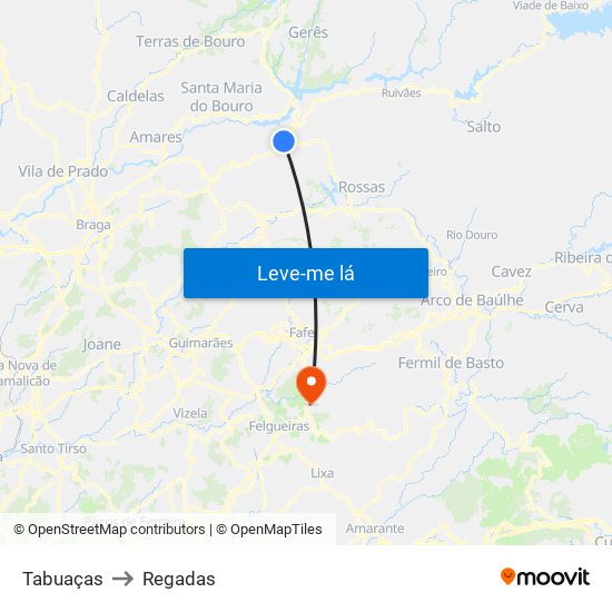 Tabuaças to Regadas map