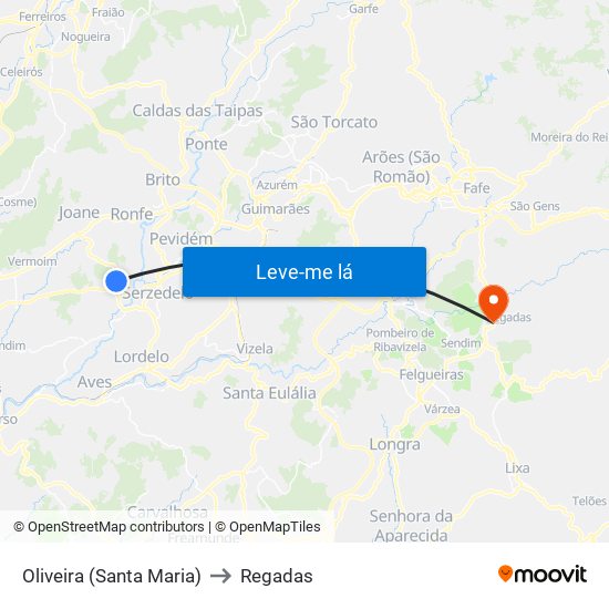 Oliveira (Santa Maria) to Regadas map