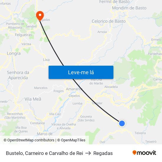 Bustelo, Carneiro e Carvalho de Rei to Regadas map