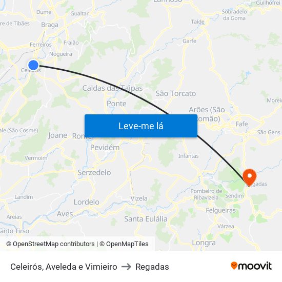 Celeirós, Aveleda e Vimieiro to Regadas map