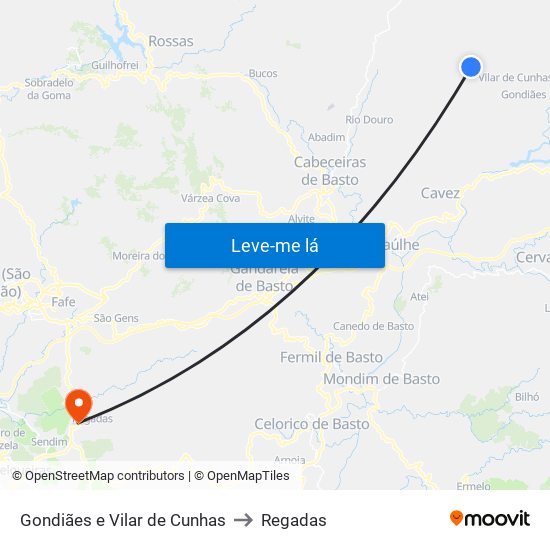 Gondiães e Vilar de Cunhas to Regadas map