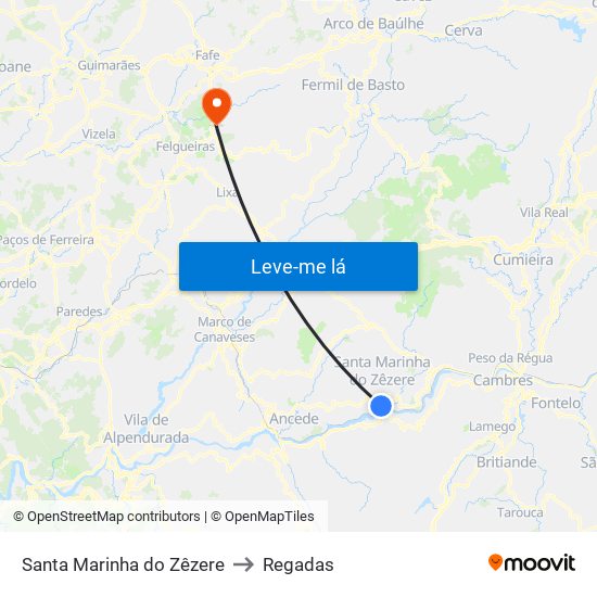 Santa Marinha do Zêzere to Regadas map