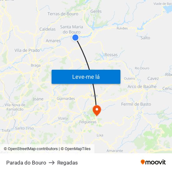 Parada do Bouro to Regadas map