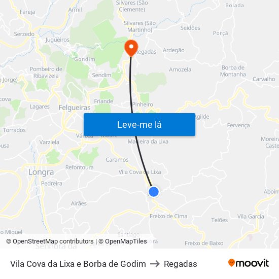 Vila Cova da Lixa e Borba de Godim to Regadas map