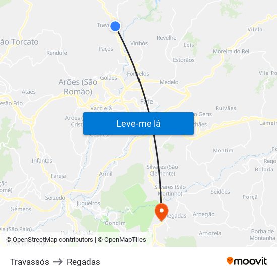 Travassós to Regadas map