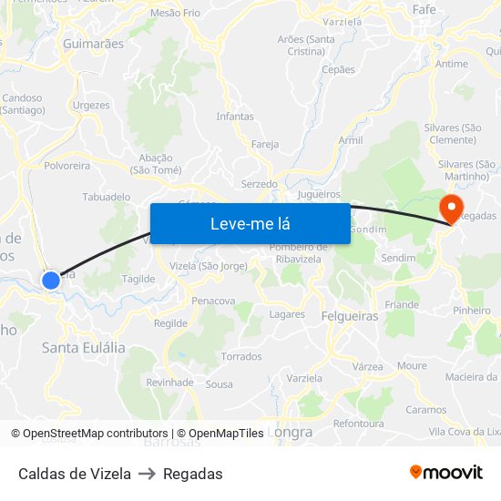 Caldas de Vizela to Regadas map