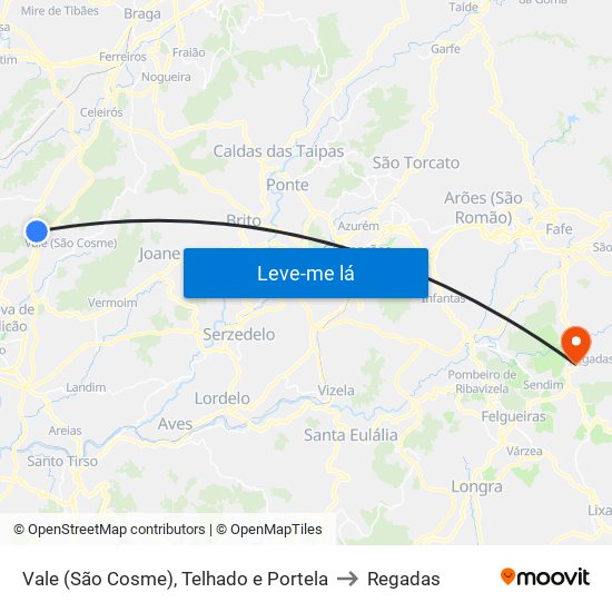 Vale (São Cosme), Telhado e Portela to Regadas map