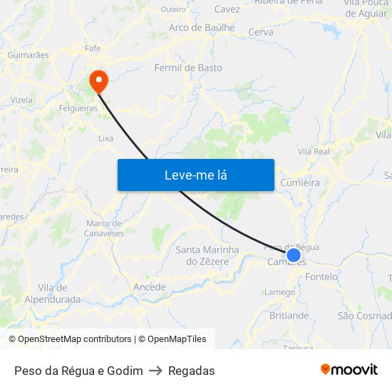 Peso da Régua e Godim to Regadas map