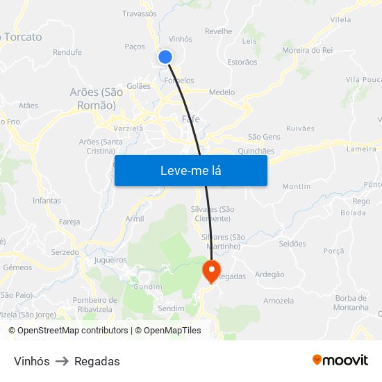 Vinhós to Regadas map