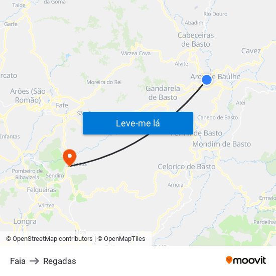 Faia to Regadas map