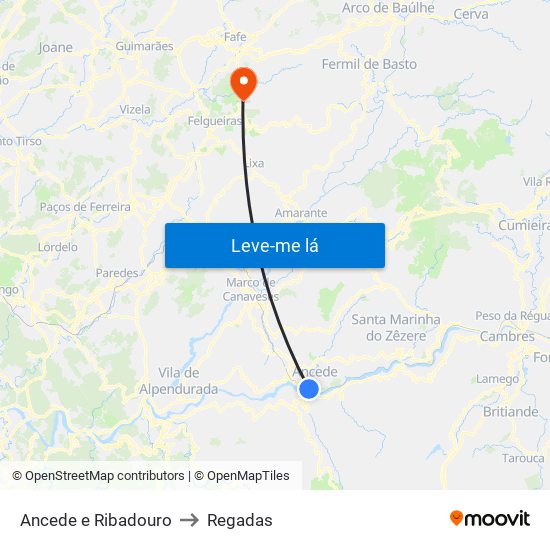 Ancede e Ribadouro to Regadas map
