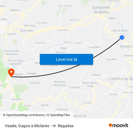 Veade, Gagos e Molares to Regadas map