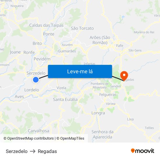 Serzedelo to Regadas map