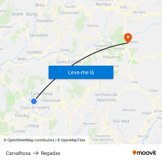 Carvalhosa to Regadas map