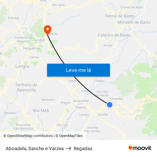 Aboadela, Sanche e Várzea to Regadas map