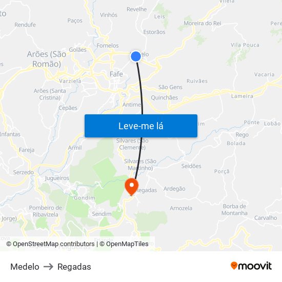 Medelo to Regadas map